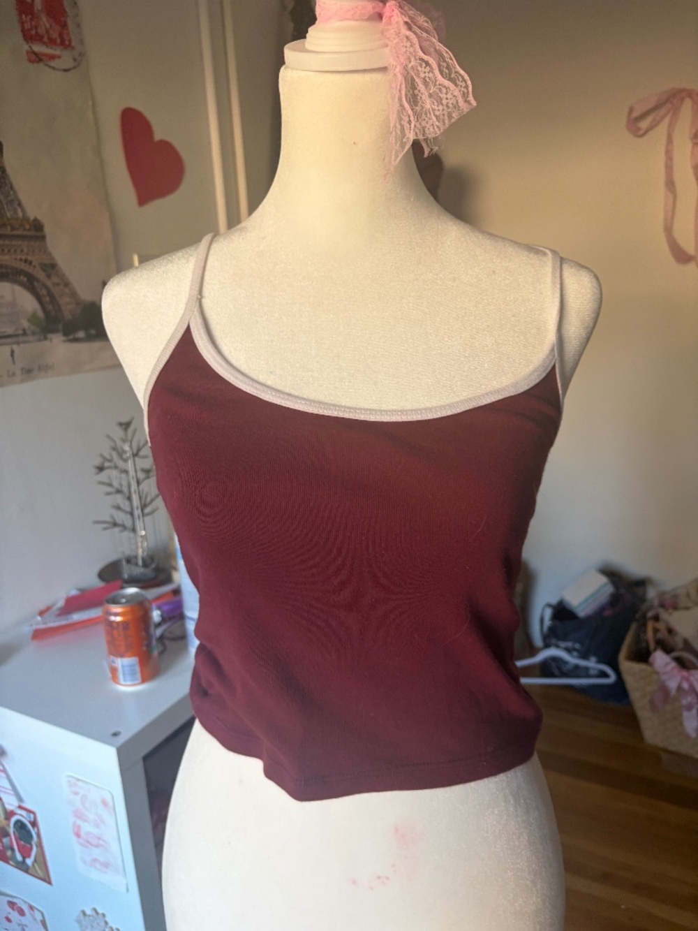 Subdued Burgundy Ringer Cami Tank Top - XS